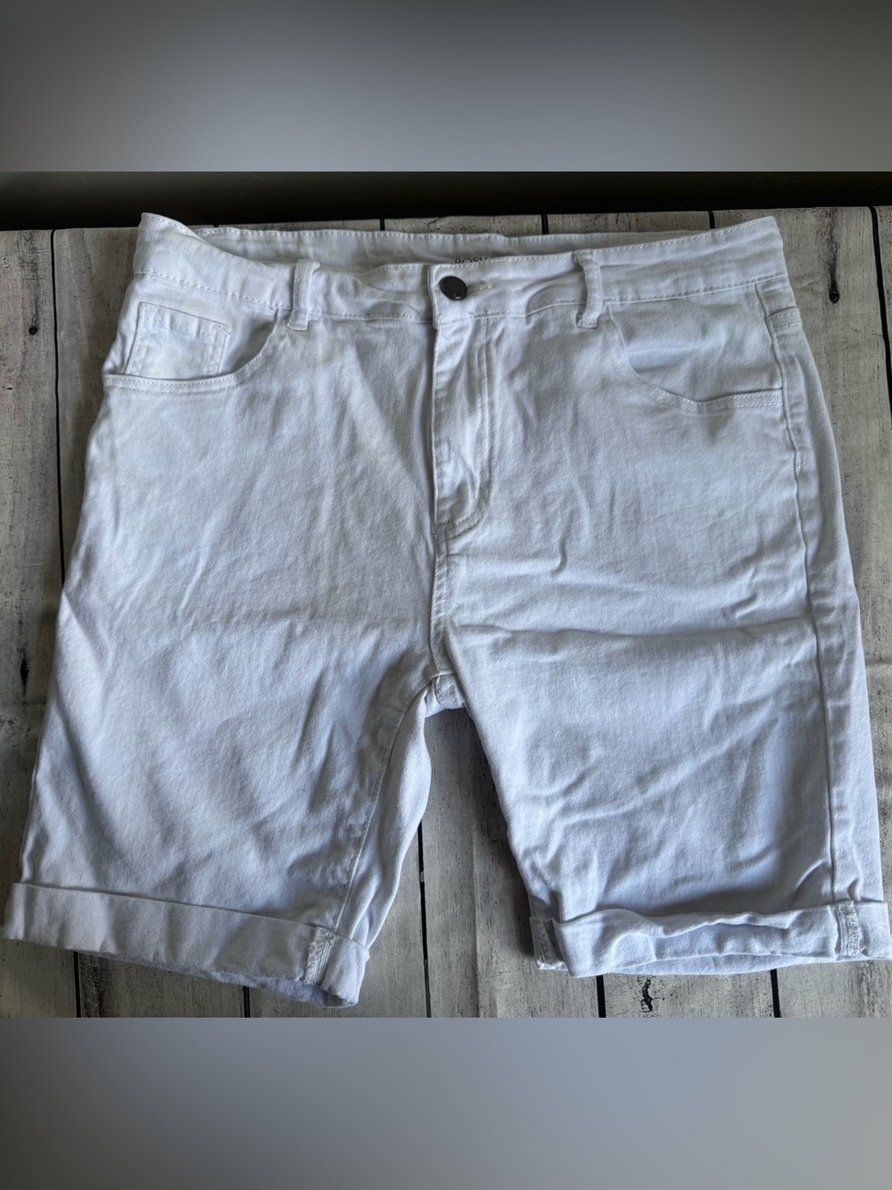 Roswear XL 14/16 Womens Stretch Roll Hem Jean Shorts White